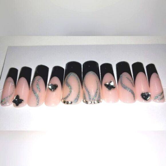 Hand crafted custom design 10pc french tip press on nails sz large - Picture 1 of 8